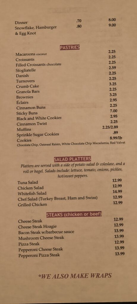 Bread & Bagels Menu 2